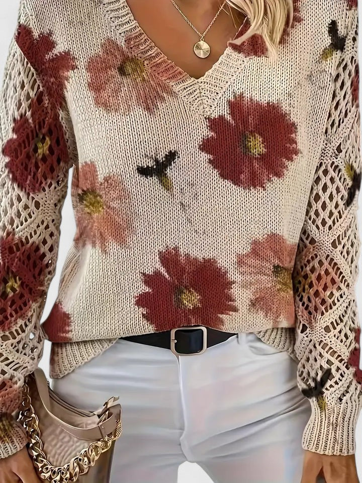 Sara - Elegant striktrøje med blomstermønster