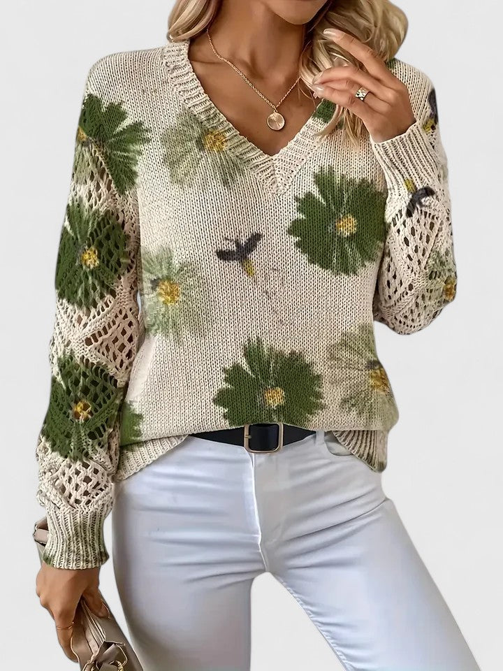 Sara - Elegant striktrøje med blomstermønster