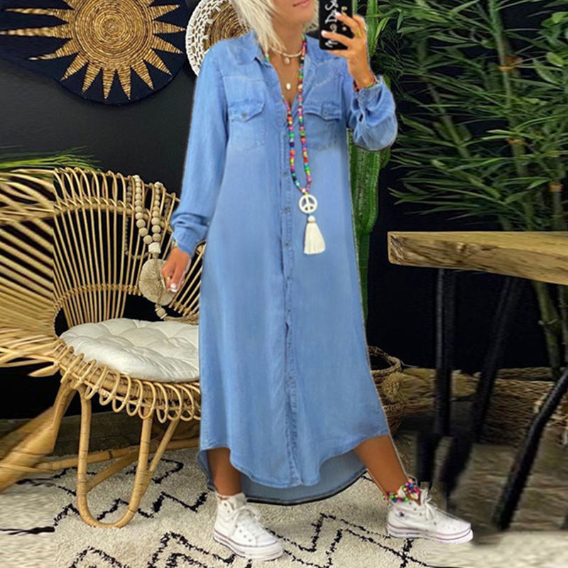 Henny - Langærmet Maxikjole I Denim