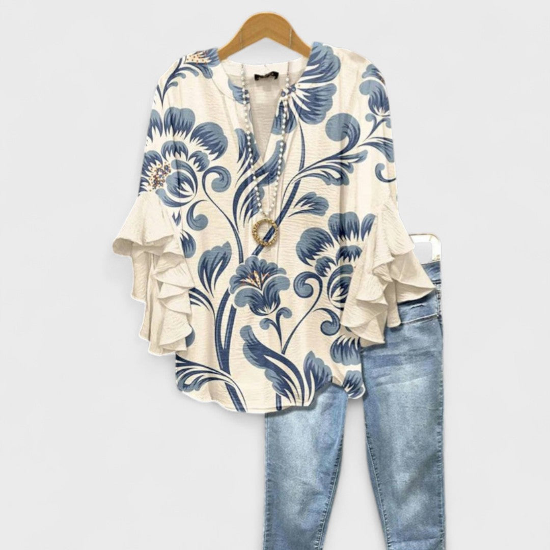 Astrid - Bluse med Elegante Blomster