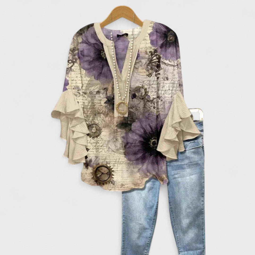 Astrid - Bluse med Elegante Blomster