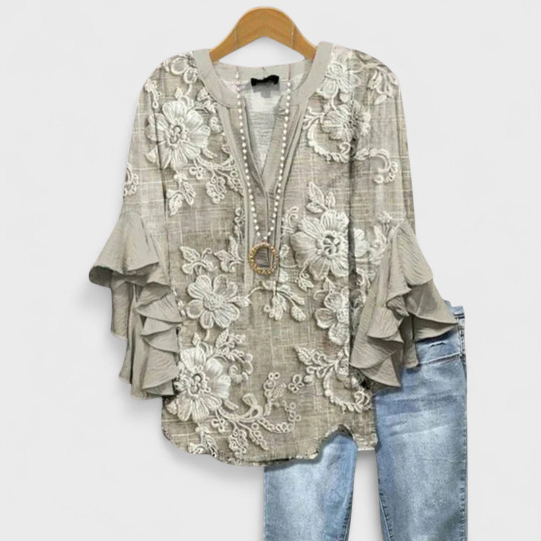 Astrid - Bluse med Elegante Blomster