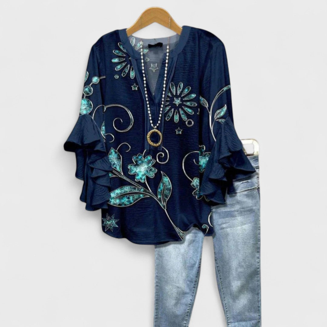 Astrid - Bluse med Elegante Blomster